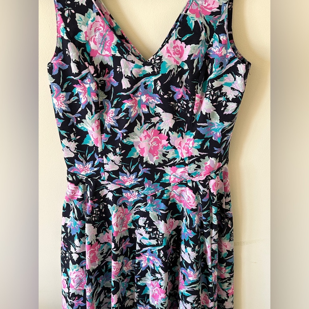 Vintage 80S Laura Ashley Black Cottagecore Floral Cotton Sundress US6 Sleeveless - Picture 7 of 14